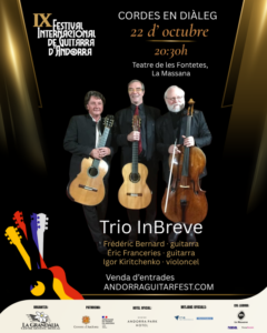 Cartel del Trio InBreve con dos guitarras y un violonchelo.
