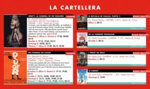 Cartelera de películas en los Cinemas Illa Carlemany de Escaldes-Engordany